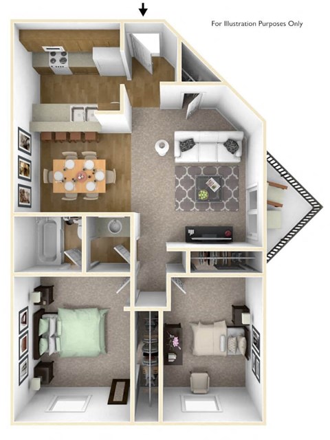 Floor plan for 2 beds, 1 bath, 825 sqft
